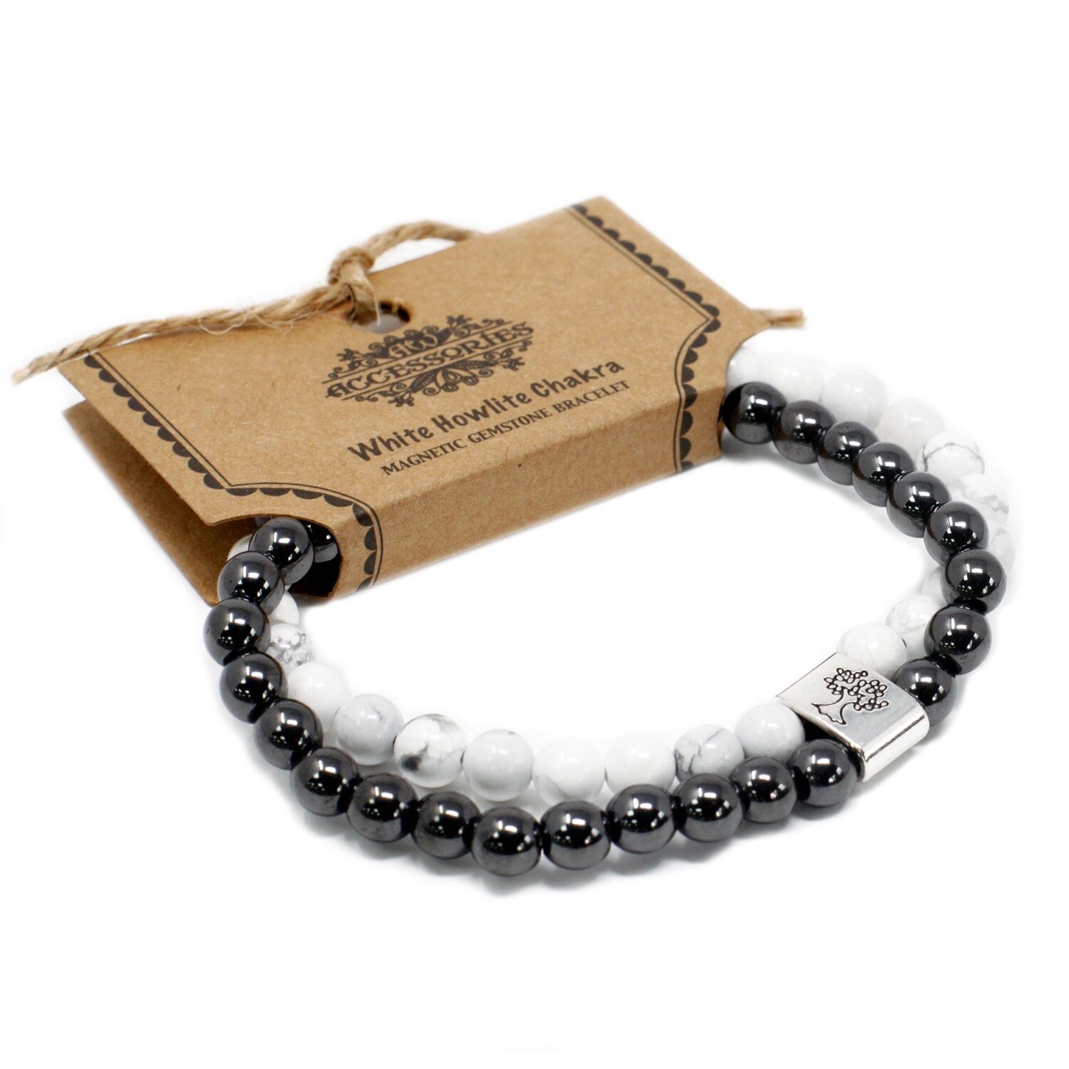 6mm White Howlite Chakra and Magnetic Gemstone Bead Bracelet