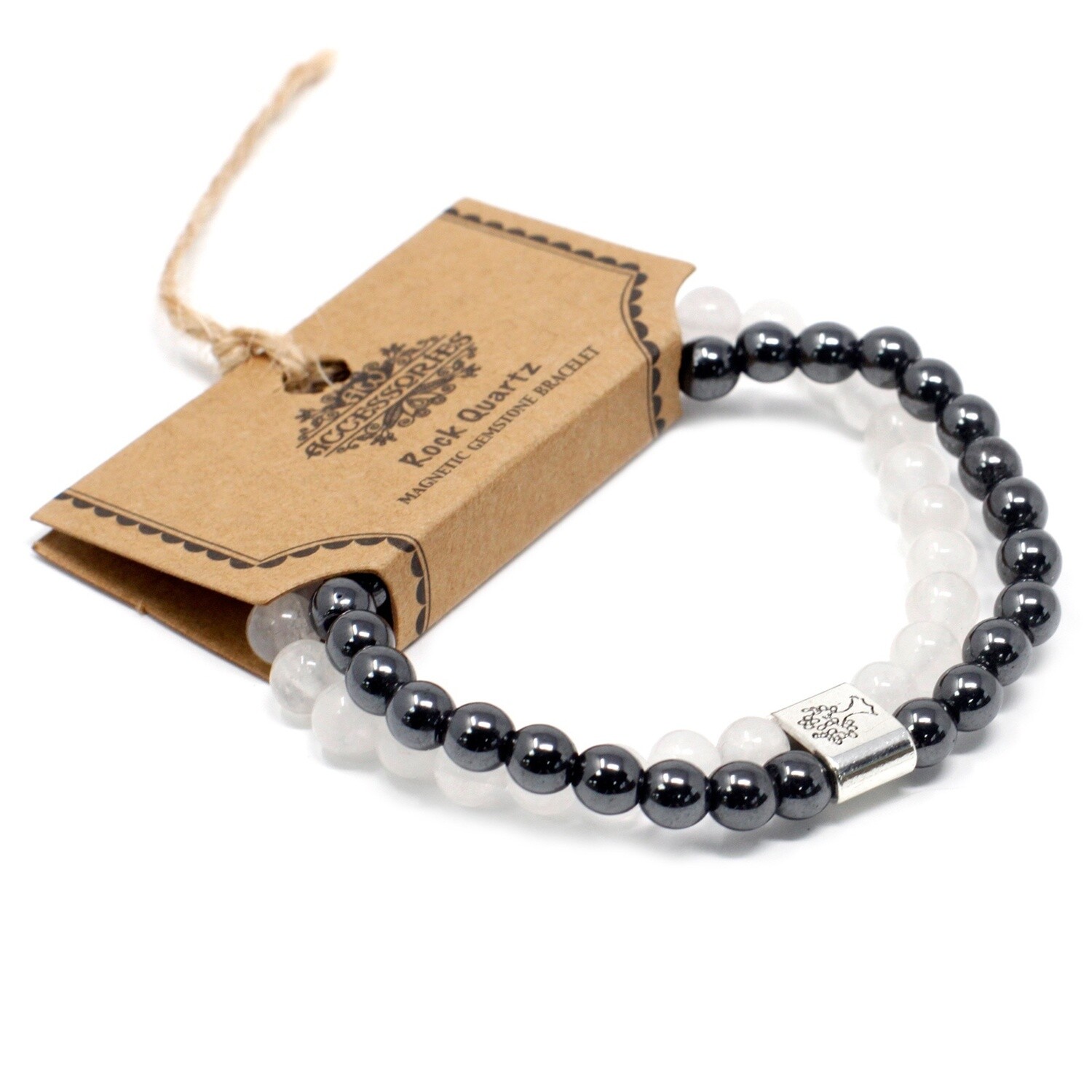 6mm Rock Quartz and Magnetic Gemstone Bead Bracelet