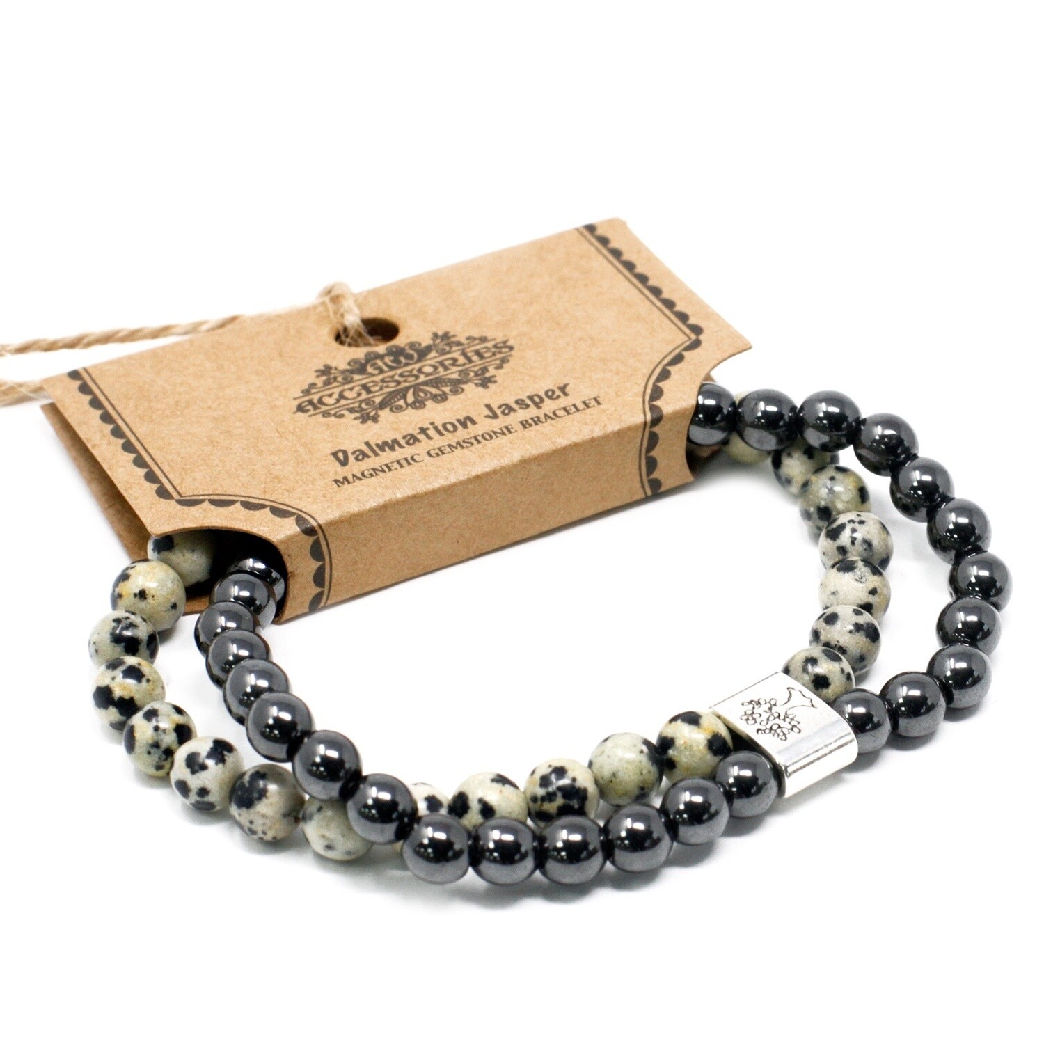 6mm Dalmatian Jasper and Magnetic Gemstone Bead Stretch Bracelet
