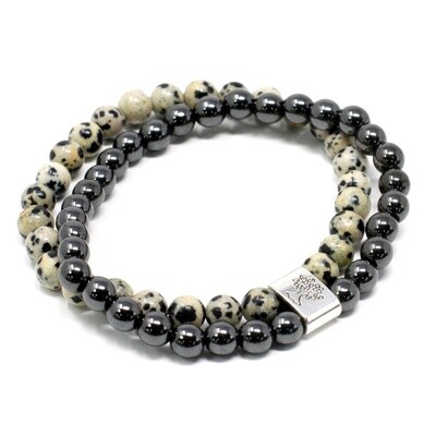 6mm Dalmatian Jasper and Magnetic Gemstone Bead Stretch Bracelet