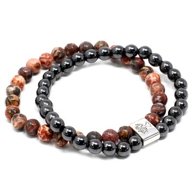6mm Leopard Skin Jasper and Magnetic Gemstone Bead Bracelet