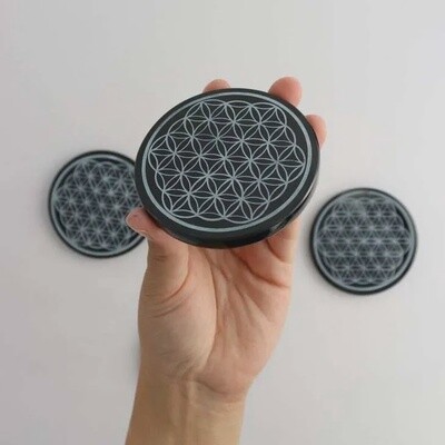 Obsidian Mirror Engraved Flower of Life