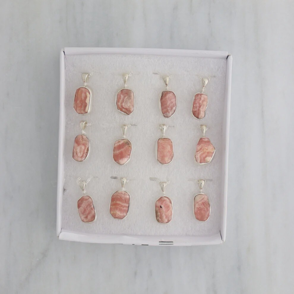 Rhodochrosite Pendant Sterling Necklace