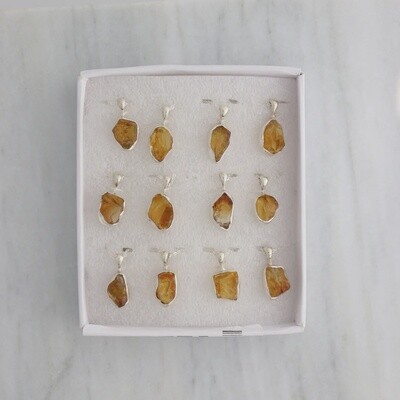 Rough Citrine Pendant Sterling Necklace