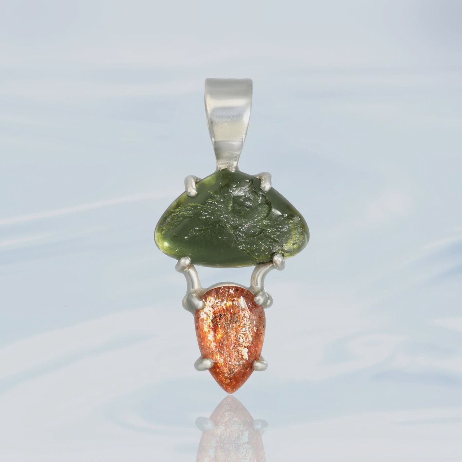 Sunstone &amp; Moldavite Silver Pendant (pendant only)