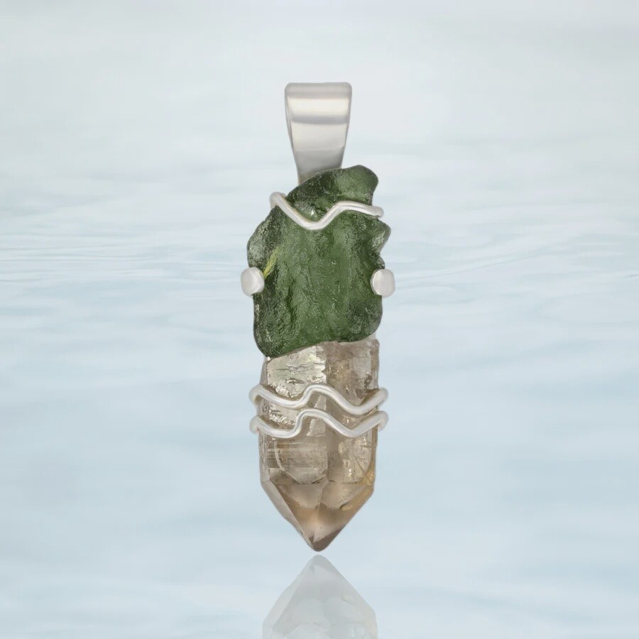 Genuine Moldavite & Smoky Quartz Pendant (pendant only)