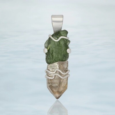 Genuine Moldavite &amp; Smoky Quartz Pendant (pendant only)
