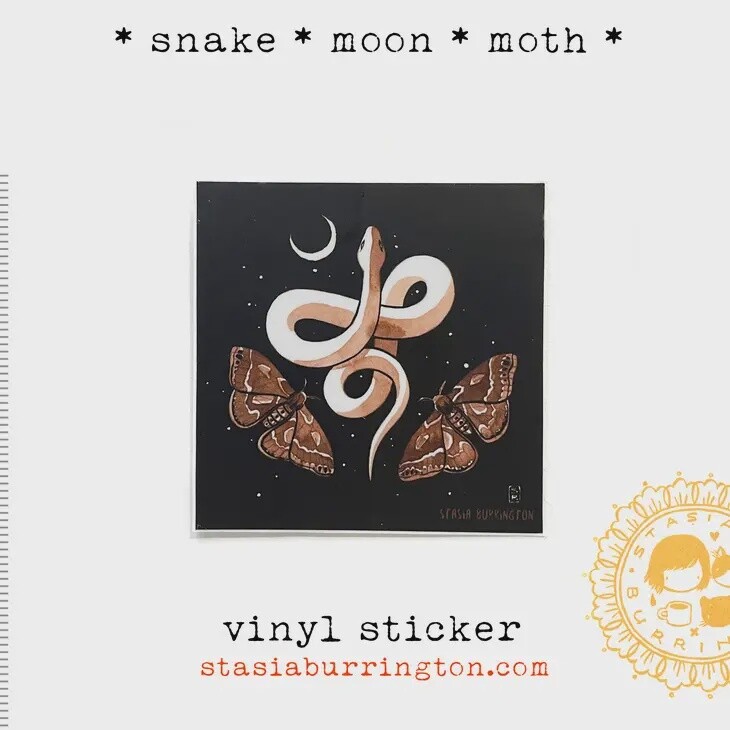 Snake Moon Moths - dark witchy totem Sticker