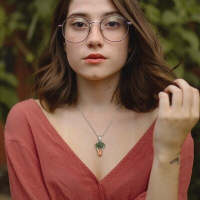 Sunstone &amp; Moldavite Silver Pendant (pendant only)