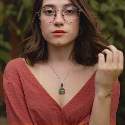 Garnet &amp; Genuine Moldavite Pendant (pendant only)