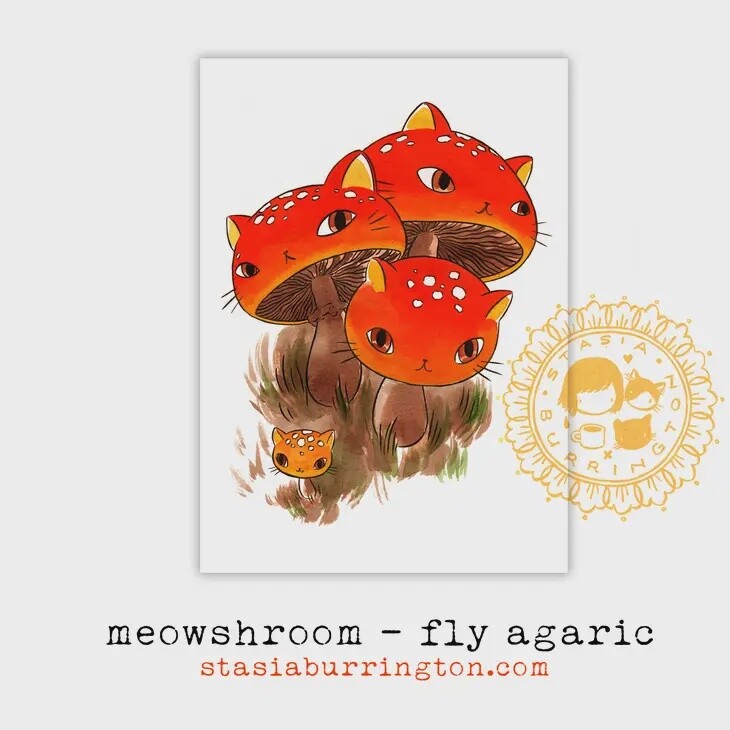 Meowshroom Art Print Postcard - Fly Agaric