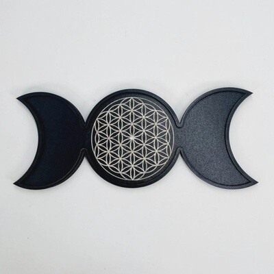 Wooden Triple Moon Tray - Engraved Flower of Life