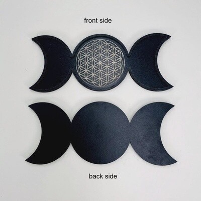 Wooden Triple Moon Tray - Engraved Flower of Life
