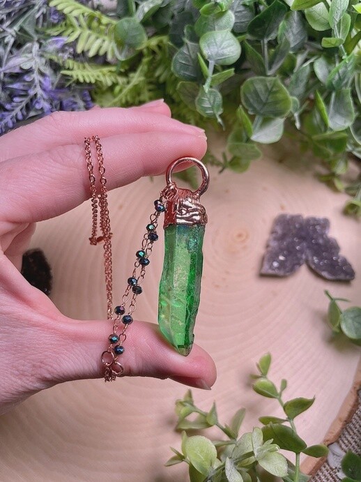 Ivy Green Aura Quartz Electroformed Necklace