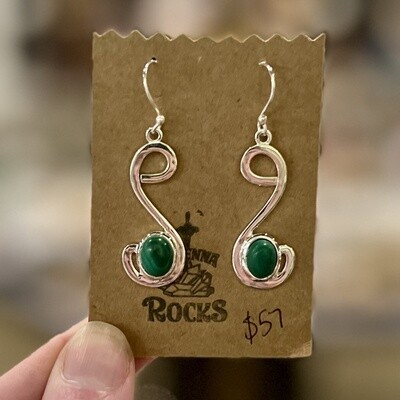 Earrings | Silver Abstract and Oval Malachite