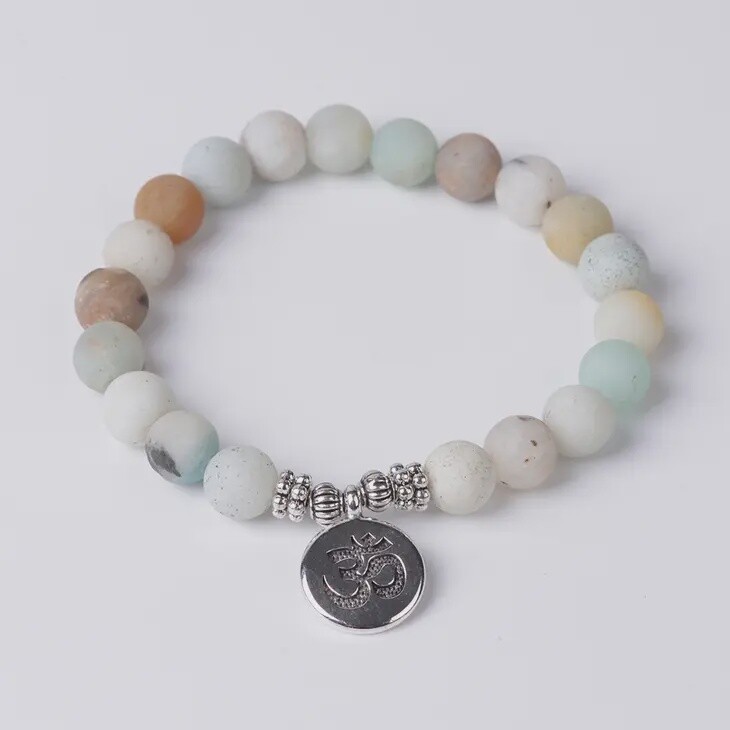 8mm Amazonite Matte Healing Yoga Bead Stretch Bracelet, Type: with Charm