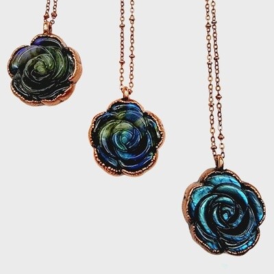 Labradorite Carved Flower Necklace