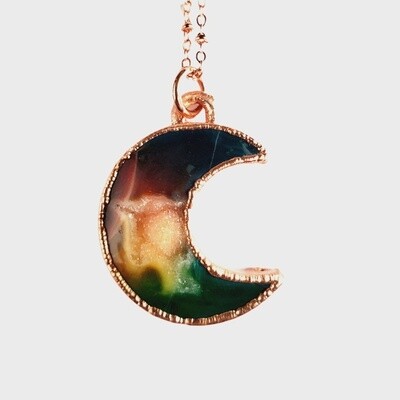 Rainbow Agate Druzy Geode Moon Necklace