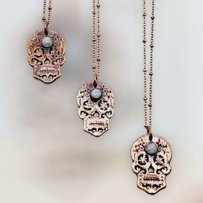 Sugar Skull Necklace - Rainbow Moonstone
