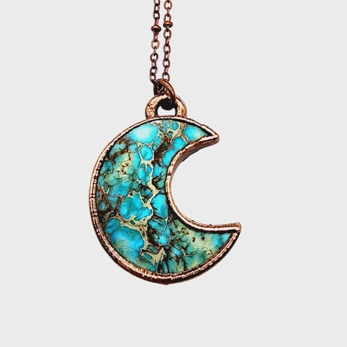 Blue Sea Sediment Imperial Jasper Crescent Moon Necklace