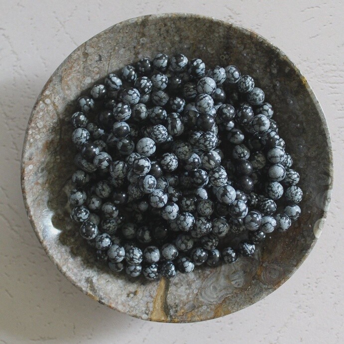 8mm Snowflake Obsidian Beaded Stretch Bracelet