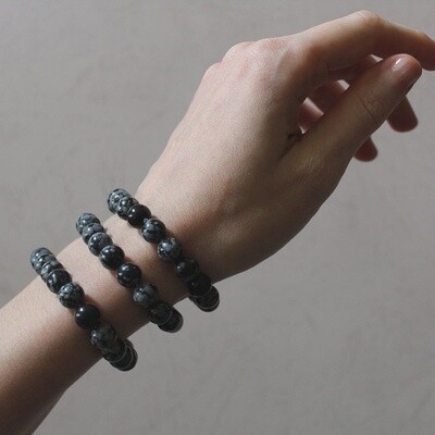 8mm Snowflake Obsidian Beaded Stretch Bracelet