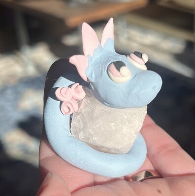 Nava Blue and Pink Clay Dragon with Rose Quartz