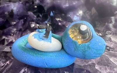 Nava Blue and Green Clay Snake with Glass Eye
