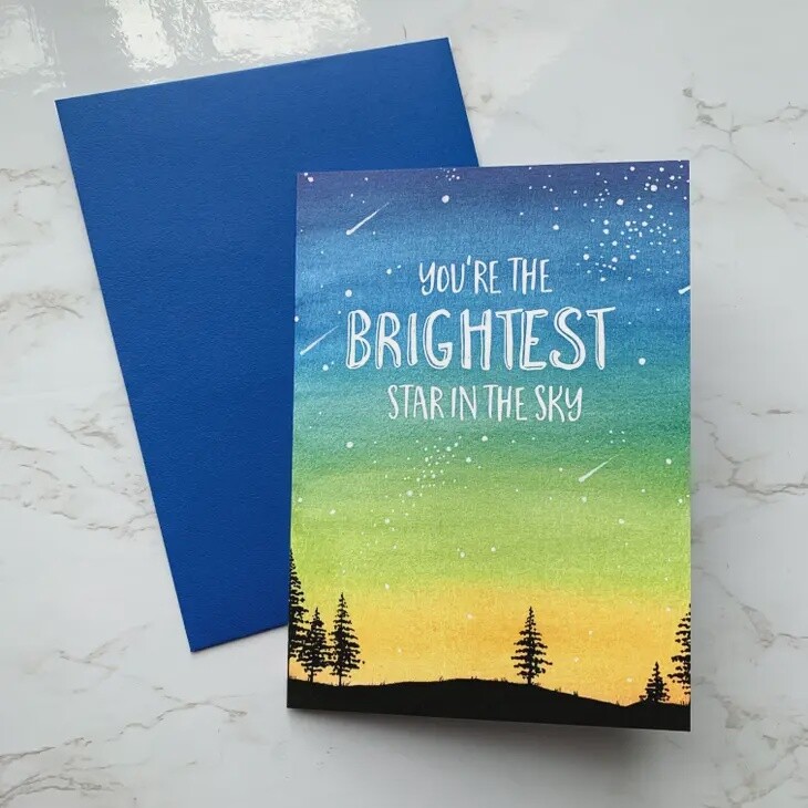 JA Brightest Star Watercolor Greeting Card