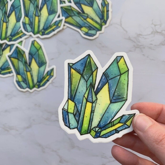 JA Quartz Crystal Cluster Die Cut Sticker, Colour: Green