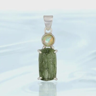 Natural Opal & Genuine Moldavite Pendant (pendant only)