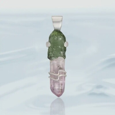 Moldavite & Vera Cruz Amethyst Crystal Pendant (pendant only)