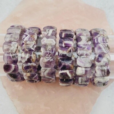 Chevron Amethyst Square Bead Stretch Bracelet