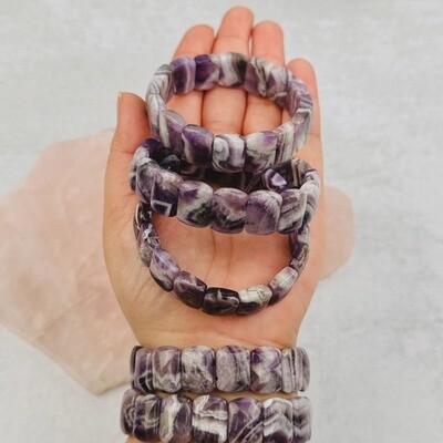 Chevron Amethyst Square Bead Stretch Bracelet