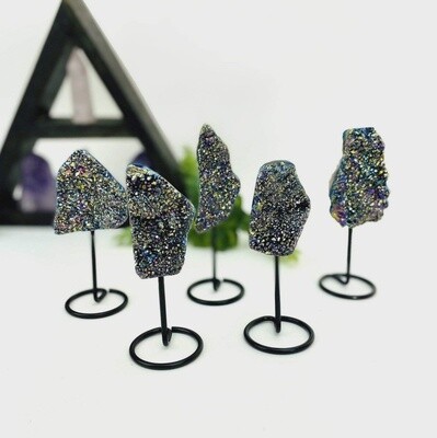 Rainbow Titanium Druzy Crystal Quartz on Base