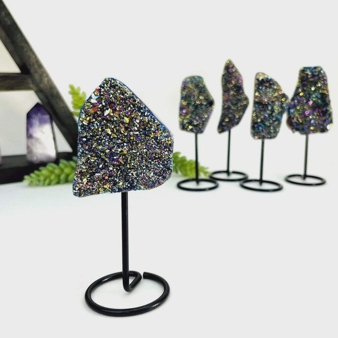 Rainbow Titanium Druzy Crystal Quartz on Base