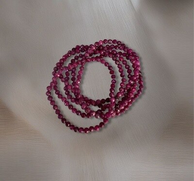 4mm Faceted Ruby Bead Bracelet