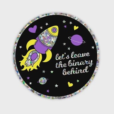 Leave the Binary Behind Glitter Spaceship Sticker