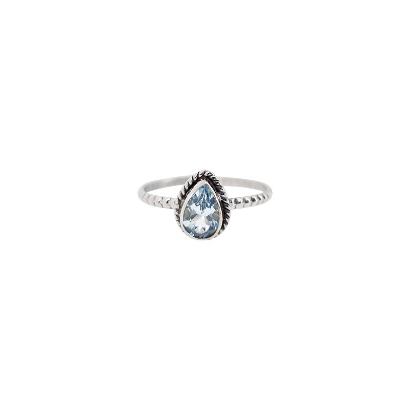 Blue Topaz Faceted Teardrop Sterling Silver Ring