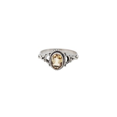 Citrine Embellished Faceted Oval Sterling Silver Ring