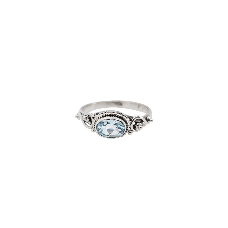 Blue Topaz Side Oval Sterling Silver Ring