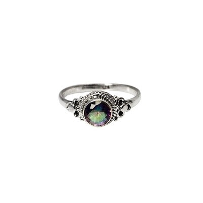 Mystic Topaz Faceted Oval Sterling Silver Ring
