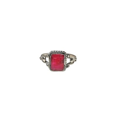 Ruby Square Fancy Set Sterling Silver Ring