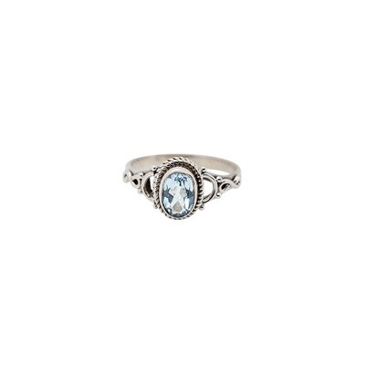 Blue Topaz Embellished Faceted Oval Sterling Silver Ring
