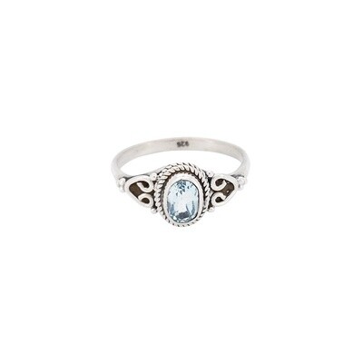 Blue Topaz Facted Oval Horseshoe Sterling Silver Ring
