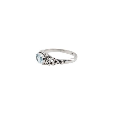 Blue Topaz Side Oval Sterling Silver Ring