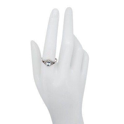 Blue Topaz Facted Oval Horseshoe Sterling Silver Ring
