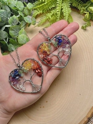 Chakra Stone Tree of Life Heart Necklace