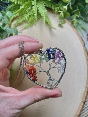 Chakra Stone Tree of Life Heart Necklace