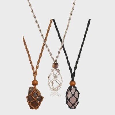 Adjustable Natural Fiber Macrame Cage Crystal Holder Necklace